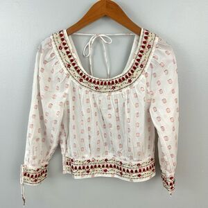 Anthropologie Boho Beaded Tie-Back Knit Blouse NWT Size XS